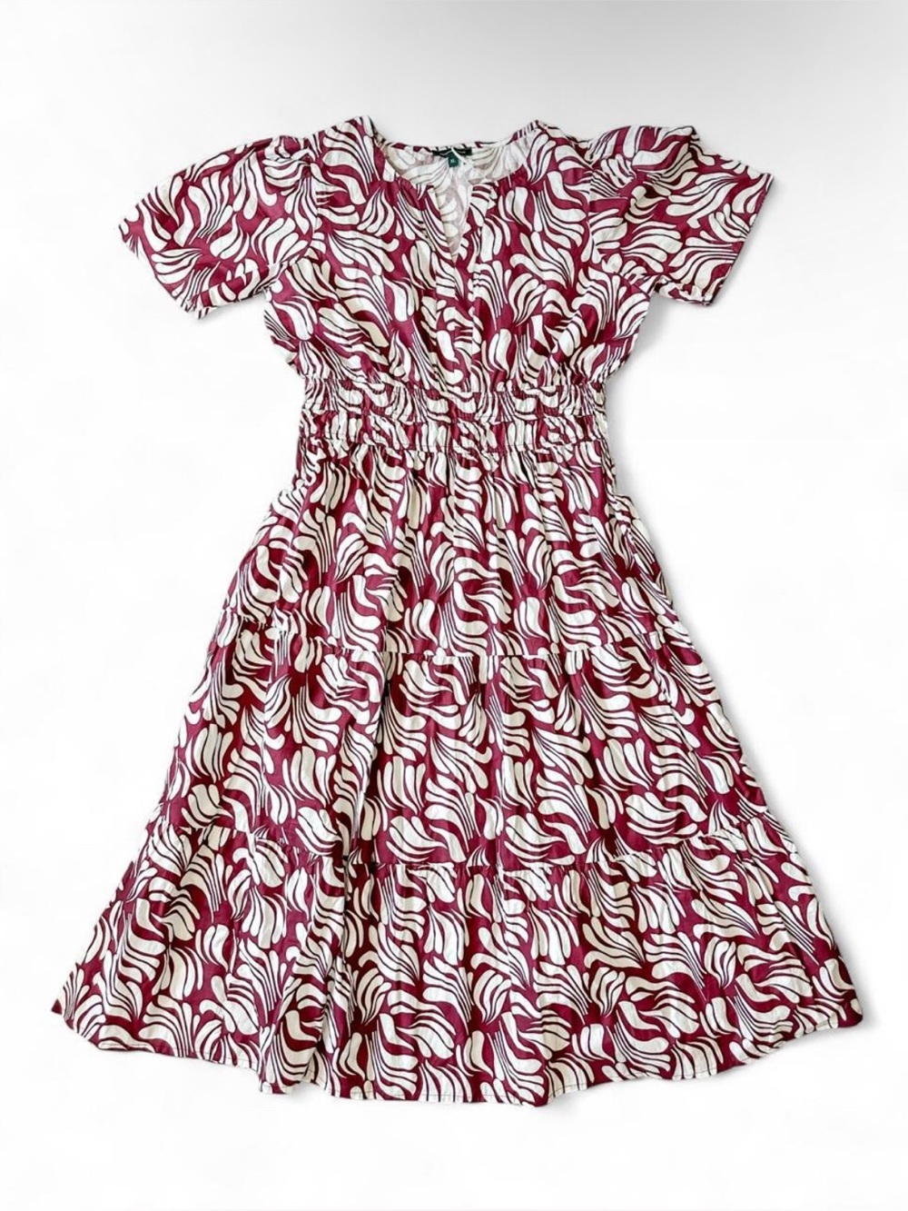 Anthropologie Meadow Rhodes Women’s Maroon/White Midi Cotton Dress - Size XLarge